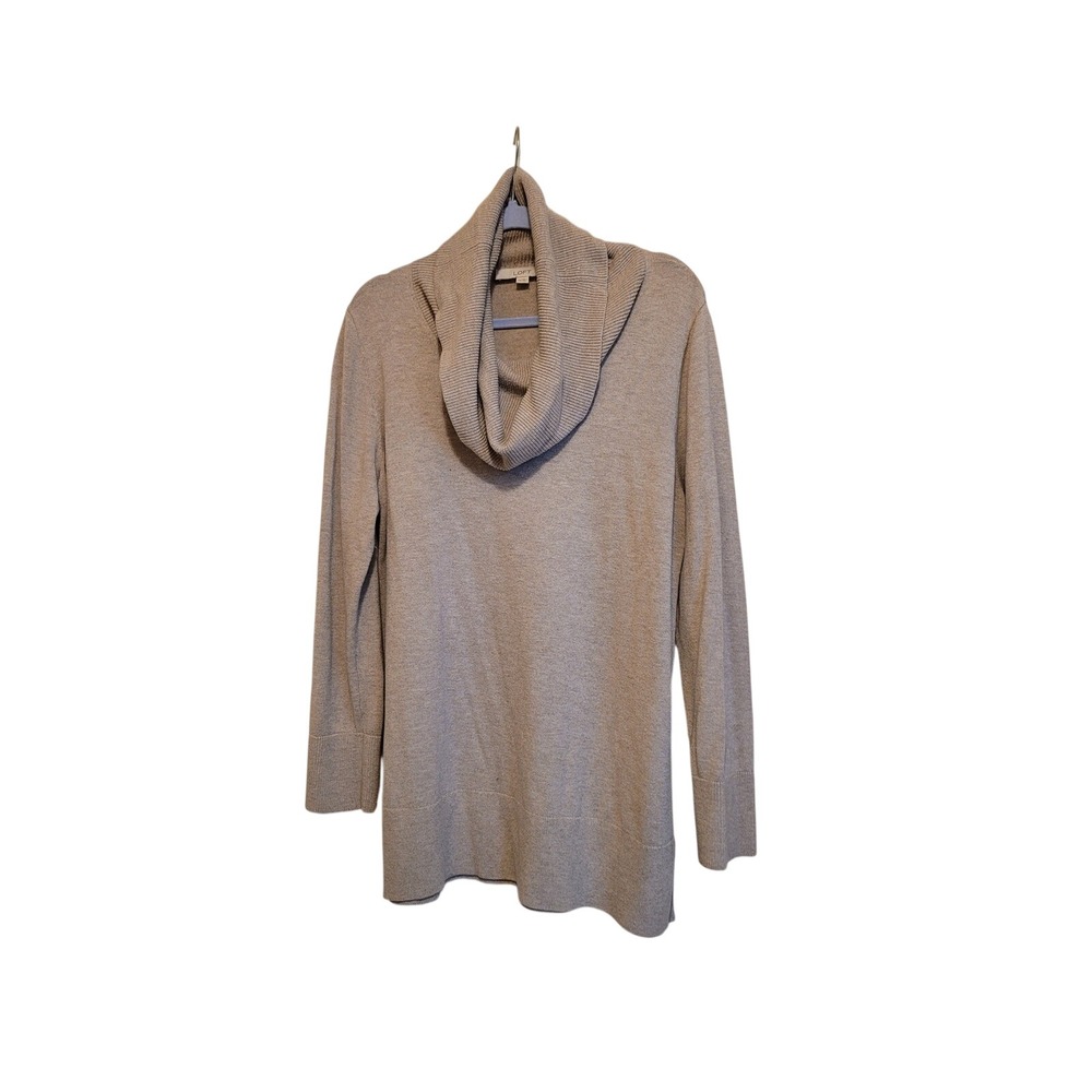 LOFT Womens XXL Cowl Neck Tunic Sweater Oatmeal Heather Beige Long Sleeve